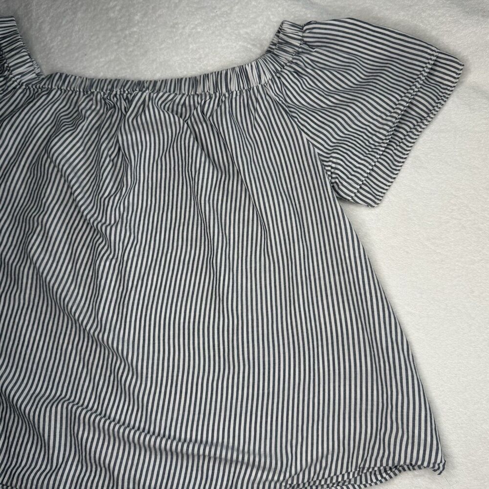 Old Navy Women's 1X Blue White Striped Off Shoulder Cotton Top Coastal Boho - Picture 5 of 15